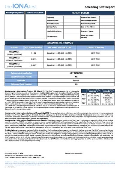 Yourgene Health the IONA test Sample Screening Report